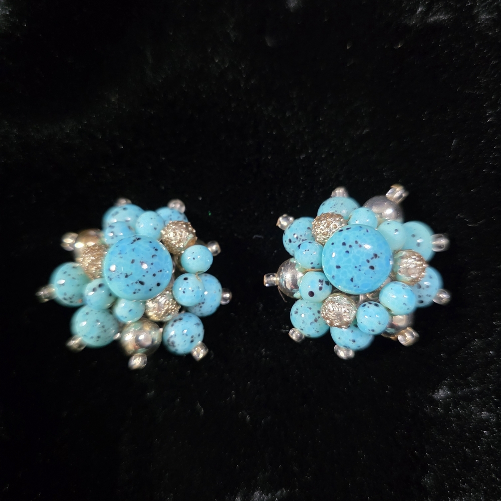 Vintage Beaded Cluster Earrings *Marked JAPAN